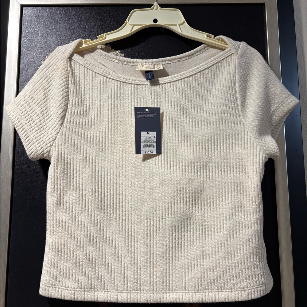 Universal Thread Cream Ribbed Short Sleeve Top